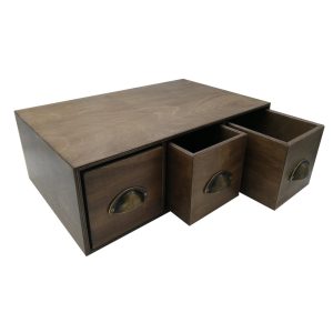rustic brown triple bread bin flat distressed bronze handles drawers open