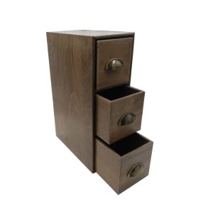 rustic brown triple bread bin on end distressed bronze handles drawers open