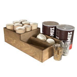 distressed Rustic 2-tier 3 Compartment Cup & Lid Holder 500x250x150