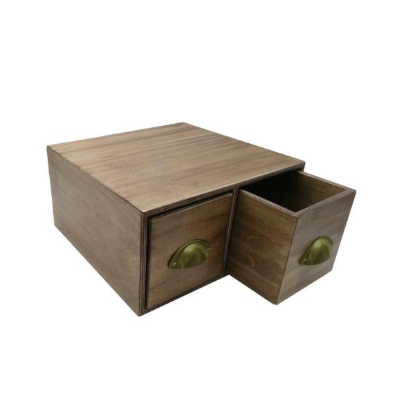 rustic brown double bread bin 335x310x170 with wood drawers and distressed brass cup handles