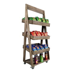 Rustic 3-Tier Slanted Wooden A-Frame Display Stand 540x460x1300 in use