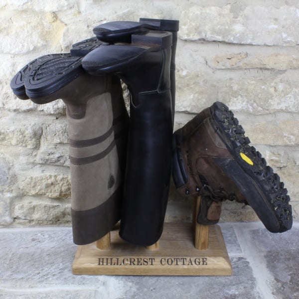 Oak Welly Rack 3 Pair (2 tall 1 short) in use