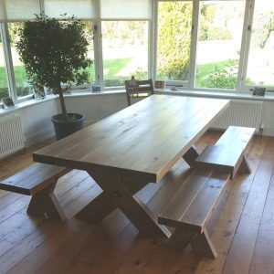 rustic farmhouse table and bench set in situ