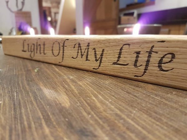 oak 4 tea light holder engraving Light of my life tea light holder