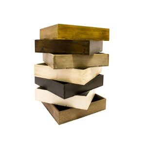 medium depth stacked stained box trays