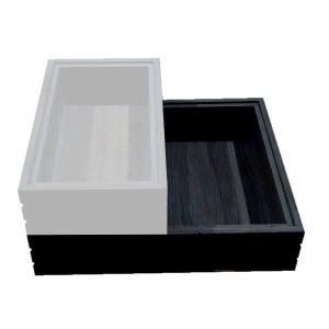 Hospitality Trolley Ribbed Black Oak Stacker Box 393x364x85 stacked