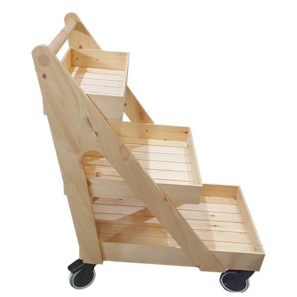 Natural finish 3 tier trolley on wheels without inserts profile plain