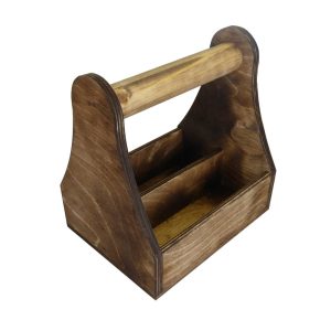 Rustic Brown stained wooden condiment caddy plain