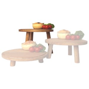 lacquered high oak milking stool in set