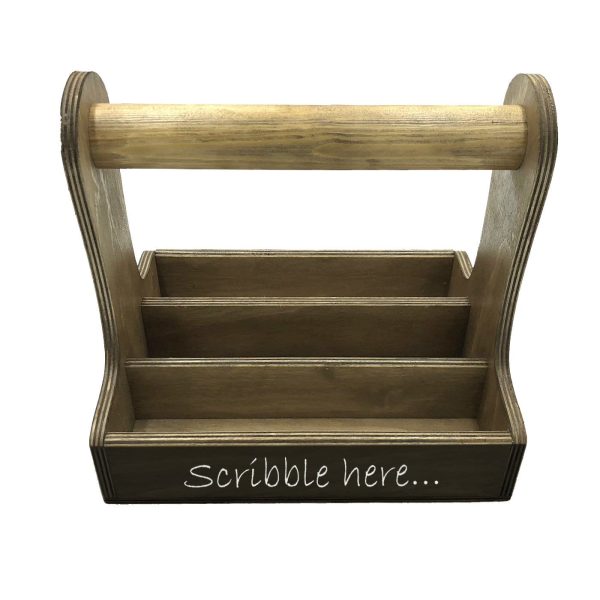 rustic brown blackboard cutlery caddy 250x195x230 front view rustic brown blackboard cutlery caddy 250x195x230 front view