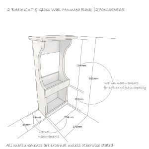 2 bottle gin & and tonic & glass wall mounted rustic wine rack schematic