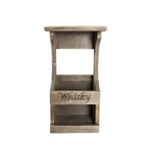 2 whisky bottle & glass wall mounted rustic rack front view