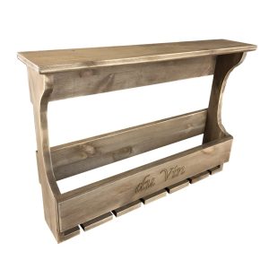 6 Glass & Bottle Wall Mounted Rustic Wooden Wine Rack