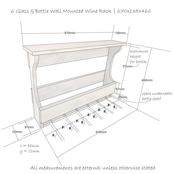 6 glass & bottle wall mounted wine rack 670x135x460 schematic 6 glass & bottle wall mounted wine rack 670x135x460 schematic