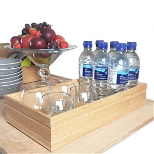 B1-3 Lacquered Ribbed Oak Trolley Stacker box 398x212x80 filled with water