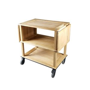 Burford Lacquered Oak Drop Leaf Hospitality Trolley leafs down side view
