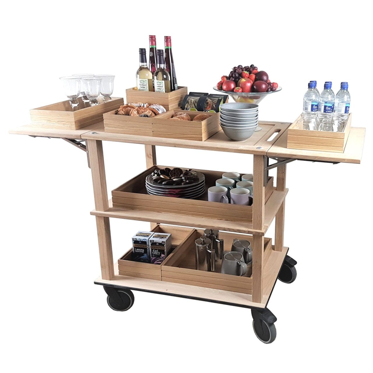 Burford Lacquered Oak Drop Leaf Hospitality Trolley | Ligneus UK