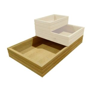 GN1/1 ribbed oak stacker box in stacked set