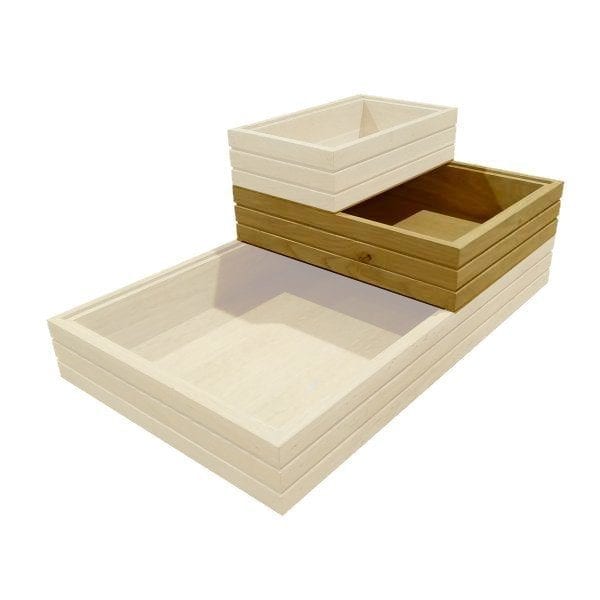 GN1/2 ribbed oak stacker box in stacked set GN1/2 ribbed oak stacker box in stacked set