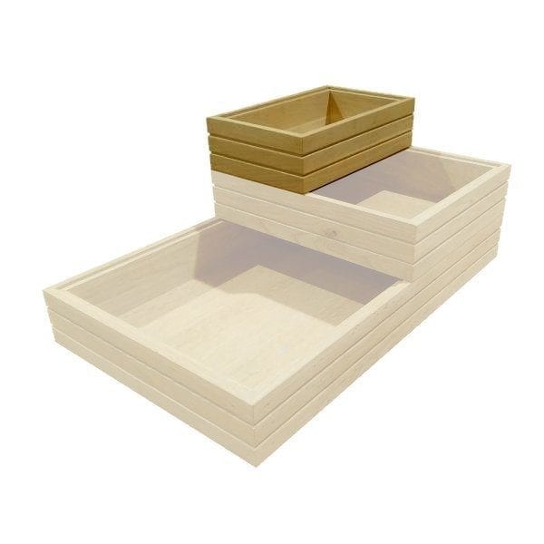 GN1/4 ribbed oak stacker box in stacked set GN1/4 ribbed oak stacker box in stacked set
