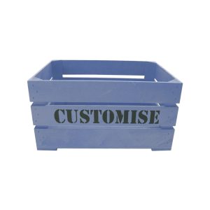 Kingscote Blue painted bespoke stencil crate 500x370x250