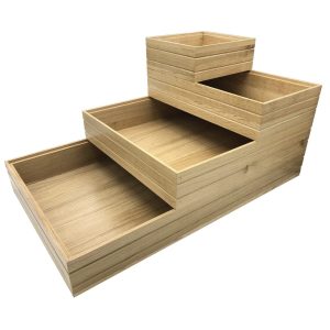 Lacquered Ribbed Oak Trolley Stacker boxes stacked