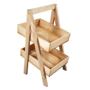 Light Oak Rustic Slim 2-Tier Slanted Wooden A-Frame Display Stand 326x385x650