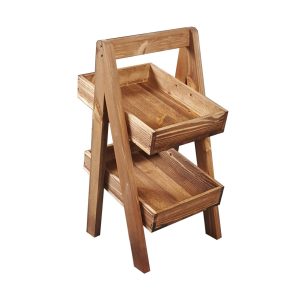 Rustic Brown 500MM narrow 2-TIER SLANTED WOODEN A-FRAME DISPLAY STAND