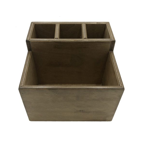 distressed Rustic 2-tier 4 compartment condiment & cutlery holder front view distressed Rustic 2-tier 4 compartment condiment & cutlery holder front view