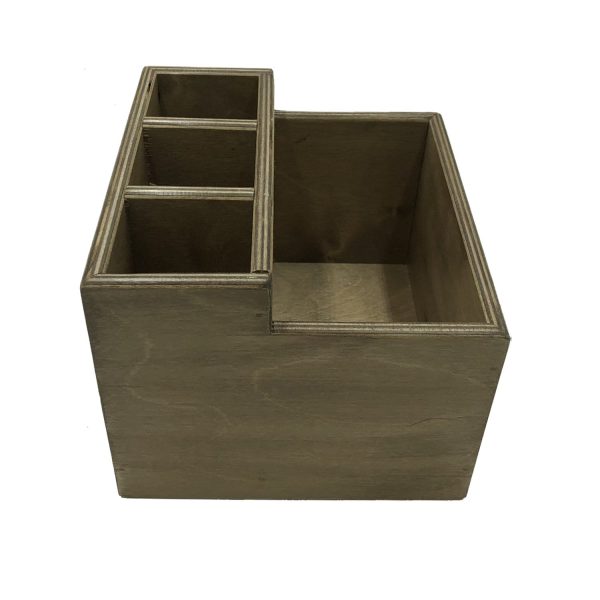 Distressed Rustic 2-tier 4 compartment condiment & cutlery holder side view Distressed Rustic 2-tier 4 compartment condiment & cutlery holder side view