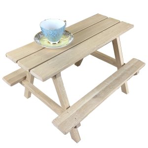 lacquered large oak mini picnic bench display riser with cup