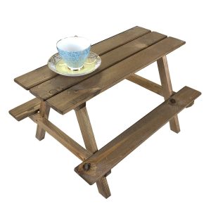 rustic brown large rustic mini picnic bench display riser with cup