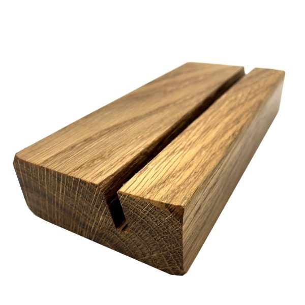 Oiled Oak Menu Holder with slanted slot 175x80x32 end view Oiled Oak Menu Holder with slanted slot 175x80x32 end view