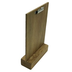 Oiled Oak Menu Holder with vertical slot and clip board 175x60x40