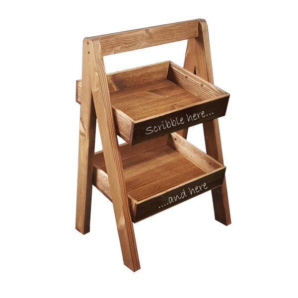 Rustic brown blackboard 2-TIER SLANTED WOODEN A-FRAME DISPLAY STAND 316x250x500