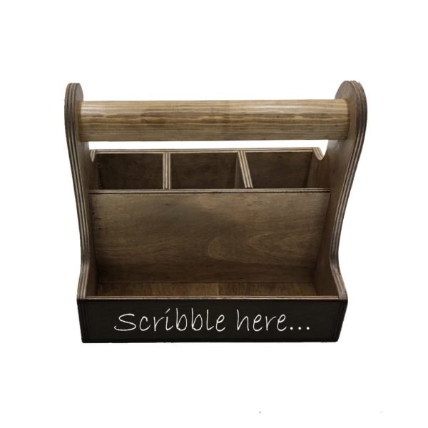 rustic brown blackboard cutlery & condiment caddy 250x165x230 front view rustic brown blackboard cutlery & condiment caddy 250x165x230 front view