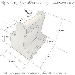 rustic brown cutlery & condiment caddy 215x165x230 schematic