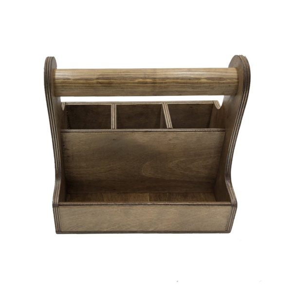 rustic brown cutlery & condiment caddy 250x165x230 front view rustic brown cutlery & condiment caddy 250x165x230 front view