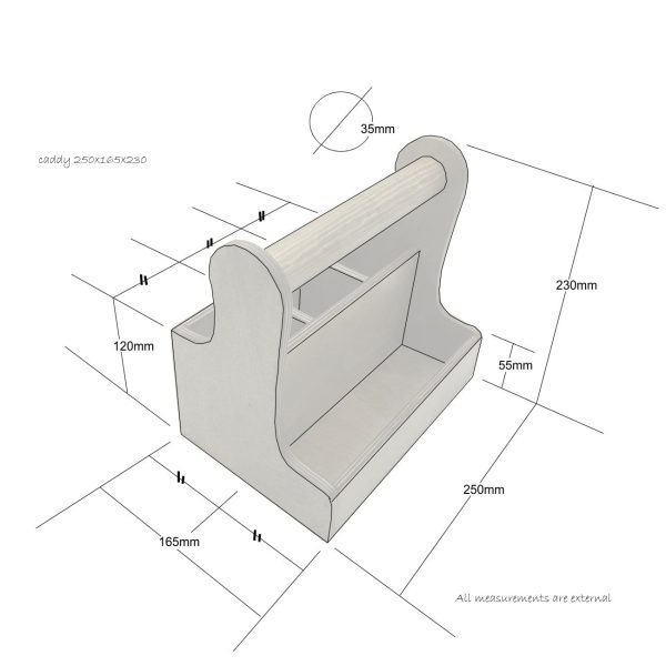rustic brown cutlery & condiment caddy 250x165x230 schematic rustic brown cutlery & condiment caddy 250x165x230 schematic