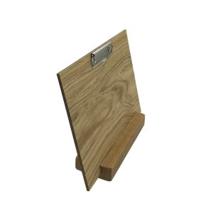 Oiled Oak Menu Holder with slanted slot and A4 landscape clip board 230x80x32