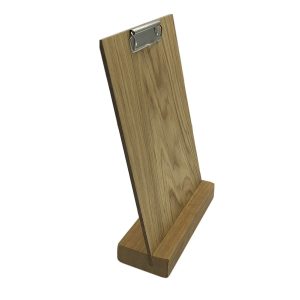 Oiled Oak Menu Holder with slanted slot and A4 portrait clip board 230x80x32