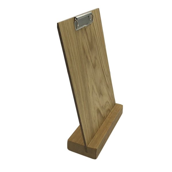 Oiled Oak Menu Holder with slanted slot and A4 portrait clip board 230x80x32 Oiled Oak Menu Holder with slanted slot and A4 portrait clip board 230x80x32