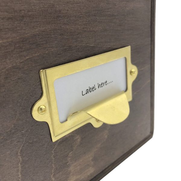 Rustic Brown bread bin with brass ticket handle with ticket detail Rustic Brown bread bin with brass ticket handle with ticket detail