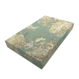 blue vintage mixed up world map cushion lid 525x325x65