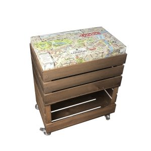 Mobile Rustic Cushion Seat Crate with Drop Front and Cushion 525x325x640