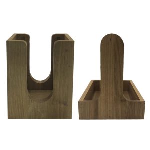 oak cutlery caddy and napkin dispenser set end view