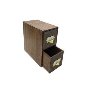 rustic brown double bread bin 335x310x170 with wood drawers and brass ticket handles upright
