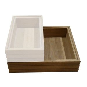Hospitality Trolley Ribbed lacquered Oak Stacker Box 393x364x85 stacked