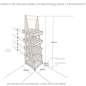 Mobile 5-Tier Slanted Wooden A-Frame Display Stand 486x530x1765 schematic