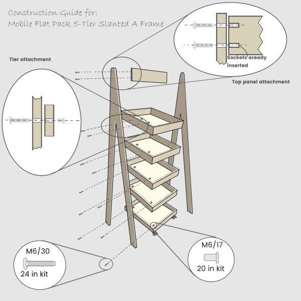 Mobile Flat Pack 5-Tier Slanted Wooden A-Frame Display Stand 486x530x1765 construction guide Mobile Flat Pack 5-Tier Slanted Wooden A-Frame Display Stand 486x530x1765 construction guide